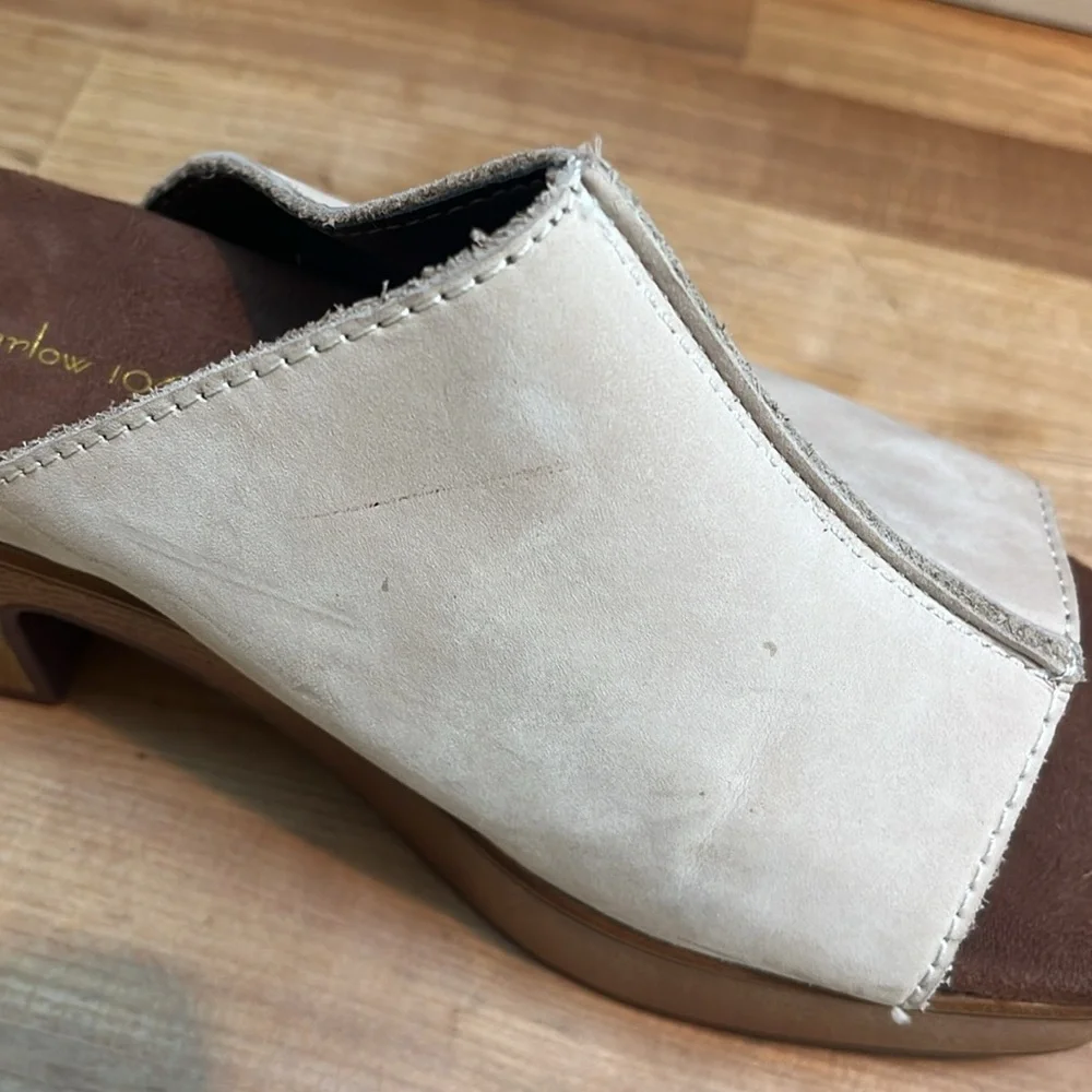 House of Harlow 1960 Griffin Ivory Leather Chunky Platform Brown Slide Sandals - Picture 8 of 14